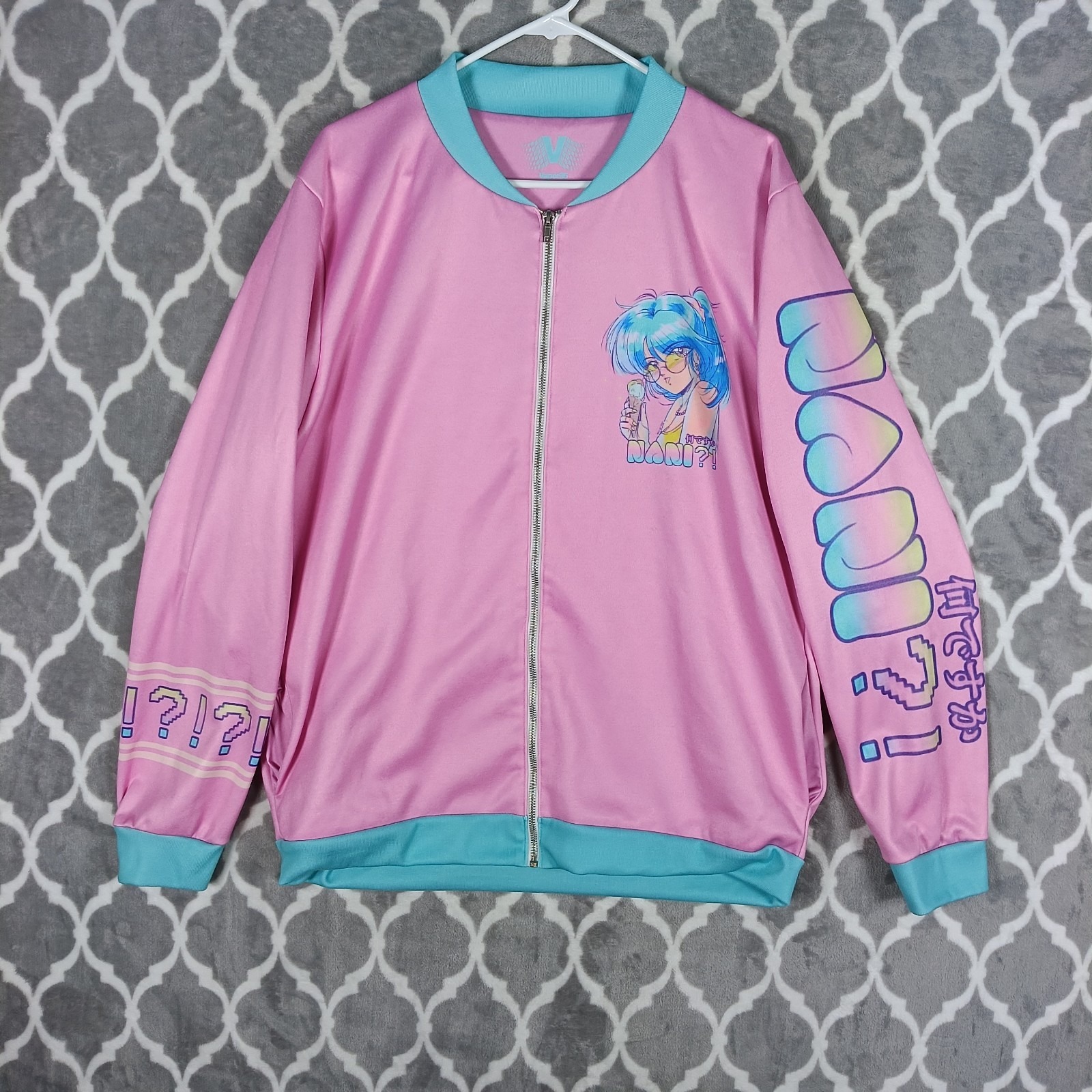 Vapor95 Nani Bomber Jacket Women Large Pink Blue Anime Graphic Vaporwave Kawaii — image 2 of 8